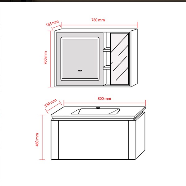 Kích thước bộ tủ lavabo Morris CA9038G-80BC